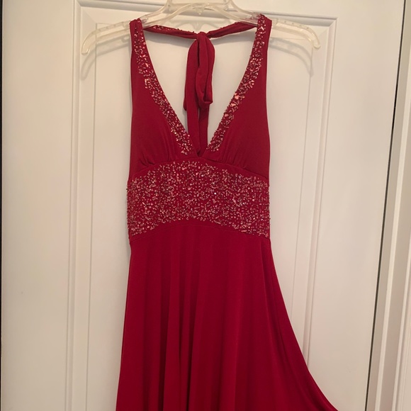 XOXO Dresses Xoxo Red Sparkly Halter Dress Poshmark
